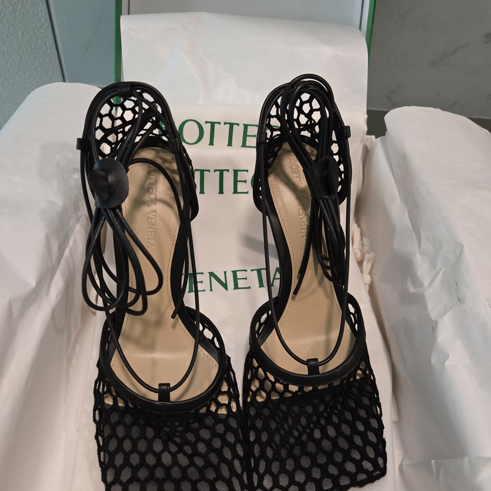 Bottega Veneta Black Stretch Lace-Up Sandal Size 36.5